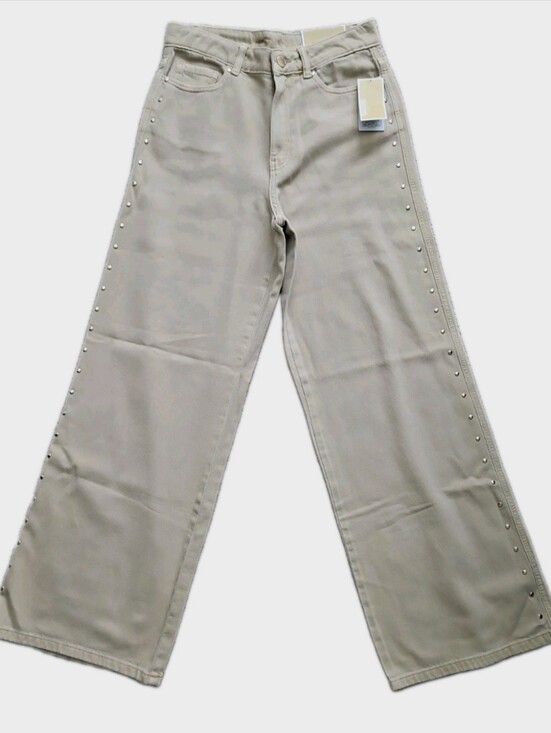 MICHAEL Michael Kors Denim - •Michael Michael Kors Beige Wide Leg Studded Denim Jeans Pants